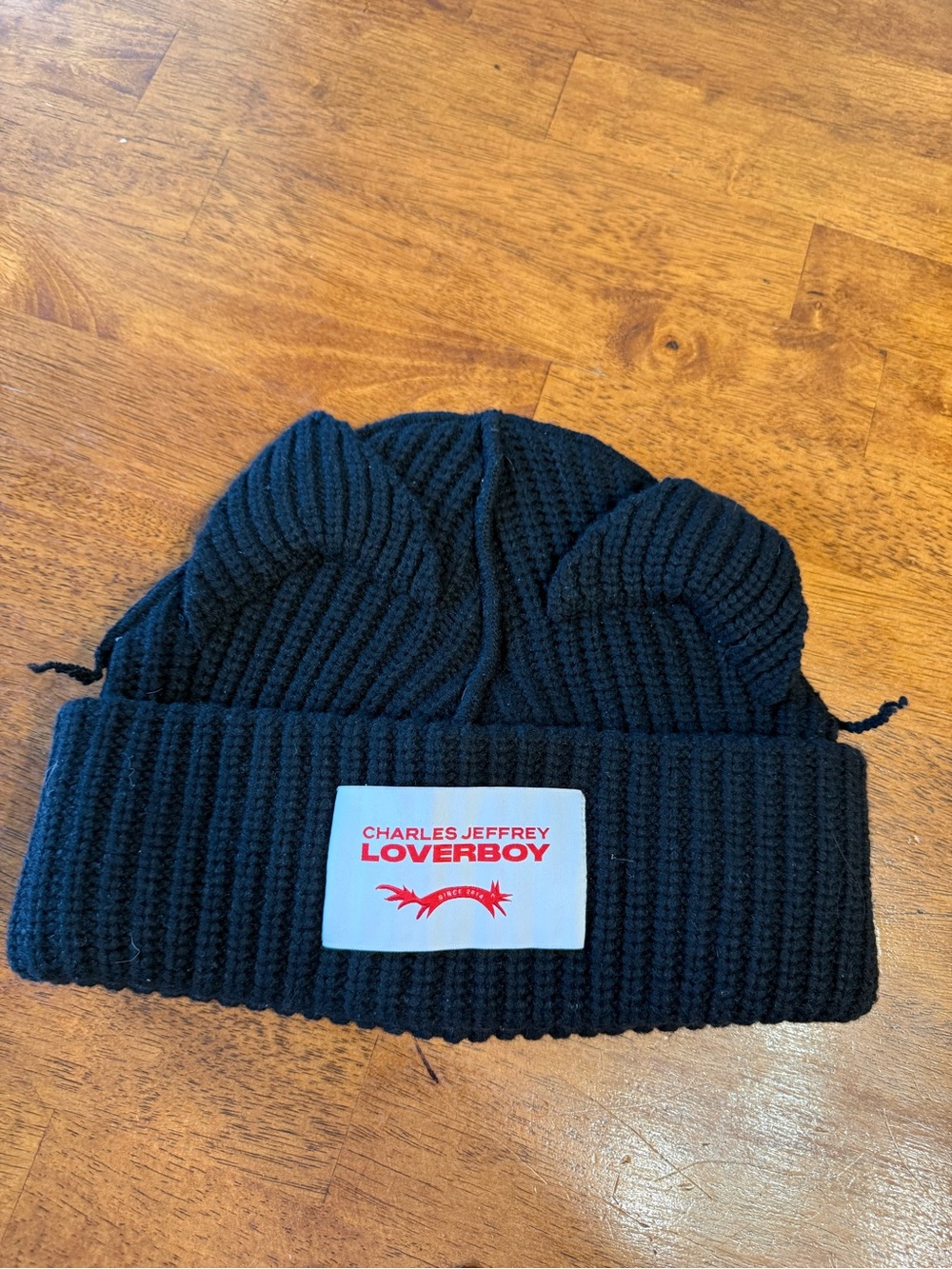 Charles Jeffrey Loverboy Black Chunky Ears Beanie - Ribbed Knit Cat Ear Hat